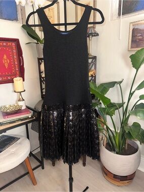 Polo Ralph Lauren Girls Black Knit Drop-Waist Sequin Pleated Dress L/XL Pristine